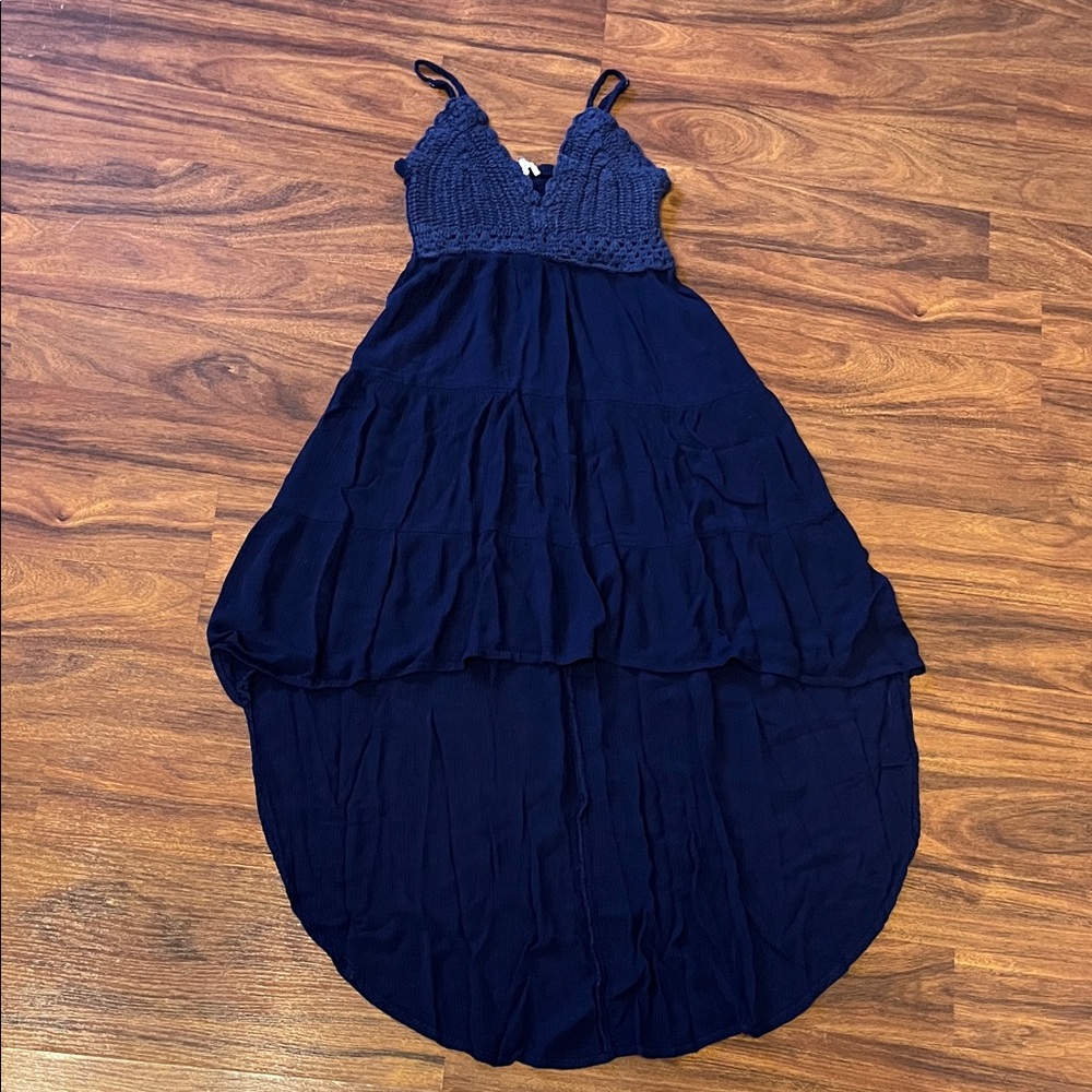 Indulge Navy High Low Dress With Crochet Top